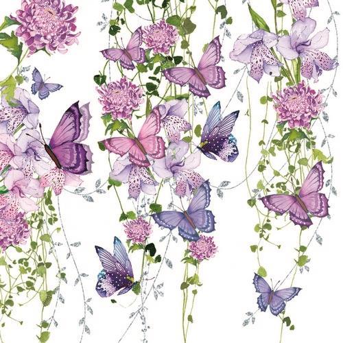 20 Servietten Butterfly Splash – Schmetterlinge an Blumenranken 33x33cm