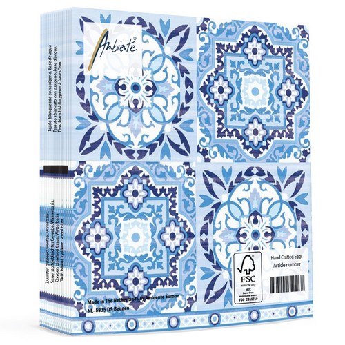 20 Servietten Tiles blue - Fliesenmuster blau-weiß 33x33cm