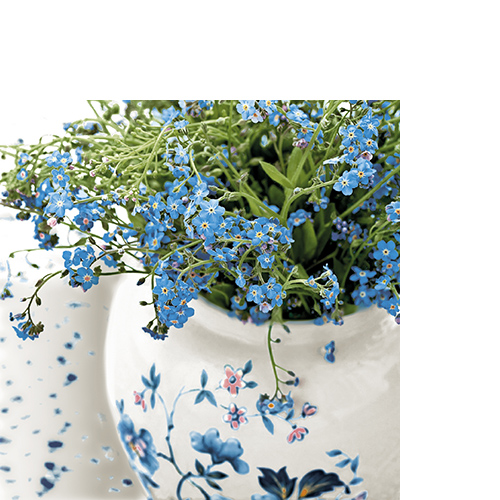 20 kleine Cocktailservietten Forget Me Not - Vergiss-Mein-Nicht in Vase 25x25cm