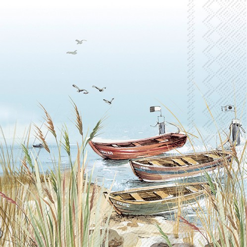 20 Servietten Quiet Place - Boote am Ufer 33x33cm
