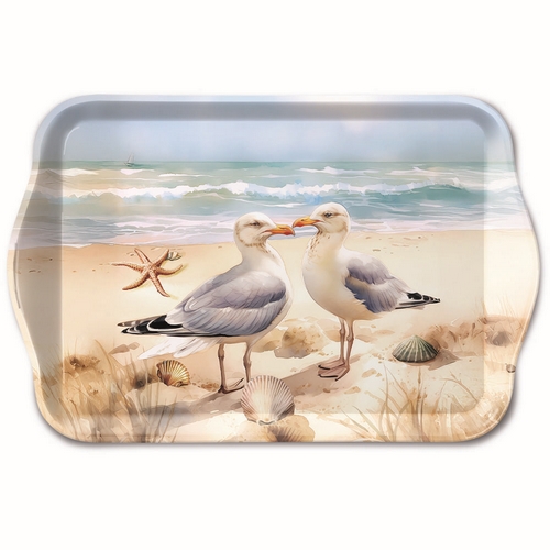 Tablett klein Seagulls - Möwen und Muscheln am Strand 20,8x13,6cm