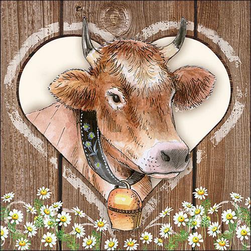 20 Servietten Cow in Heart  - Kuh im Herz 33x33cm