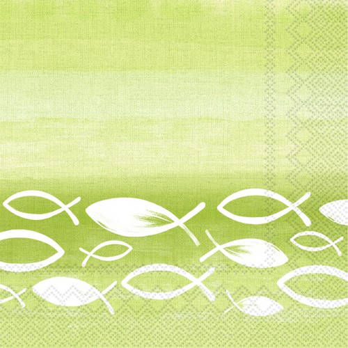 20 Servietten Joyful Fish light green - Festlicher Schwarm Fische grün 33x33cm