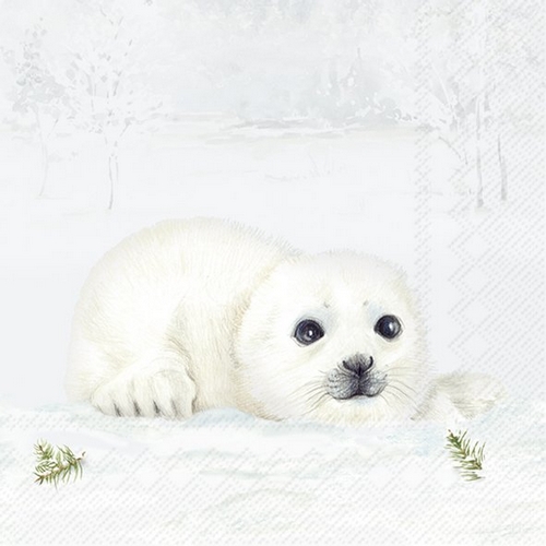 20 Servietten Seal - Süße Babyrobbe im Schnee 33x33cm
