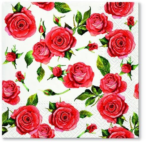 20 Servietten Rosy Style - Kleine rote Rosenblüten 33x33cm