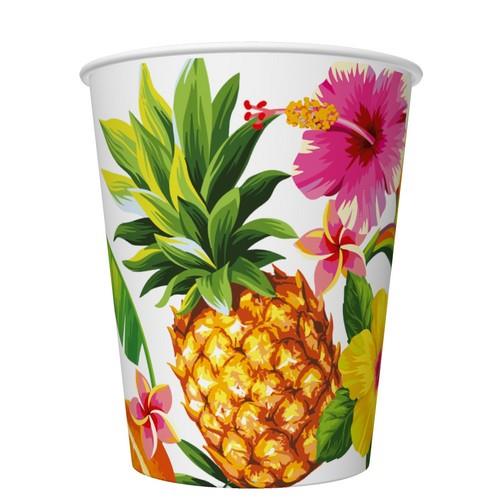8 Pappbecher Tropical Summer Fruits - Fruchtige Sommerzeit 250ml Ø5,5-8cm, H9cm