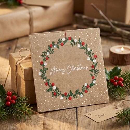 20 Servietten A Christmas Wish - Merry Christmas im Weihnachtskranz 33x33cm