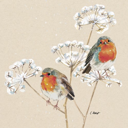 20 Servietten Solitude - Rotkehlchen an Gräser im Winter 33x33cm