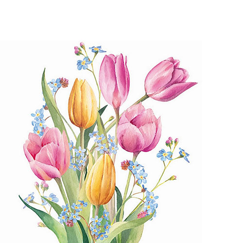 20 kleine Cocktailservietten Tulips Bouquet - Tulpen in zarten Farben 25x25cm