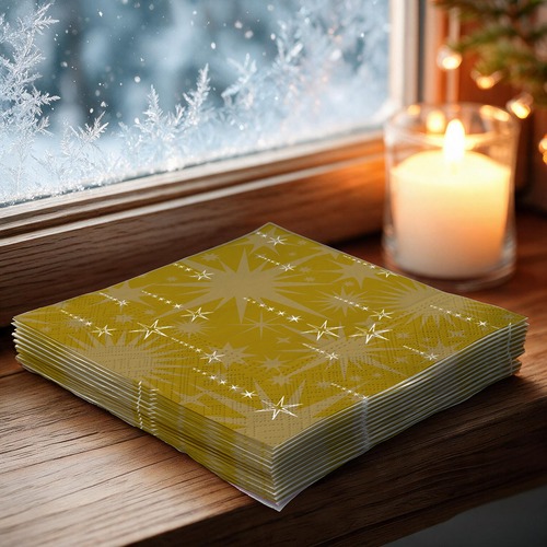 20 kleine Cocktailservietten Sprinkle Rain gold - Fallende Sterne gold 25x25cm