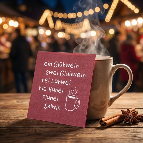 20 Servietten ein Glühwein rot - Zu viel Glühwein rot 33x33cm