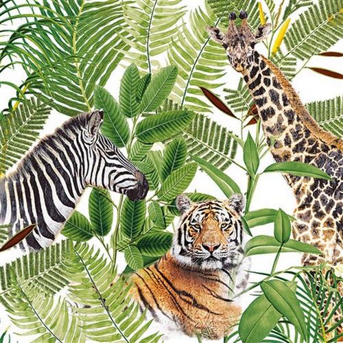 20 Servietten Safari - Dschungeltiere an Blätter 33x33cm