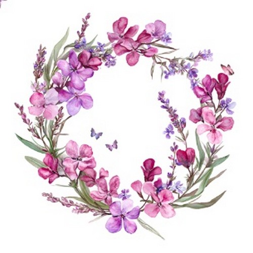 20 Servietten Fireweed Wreath - Blumenkranz im Sommer purpur 33x33cm