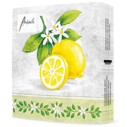 20 Servietten Lemon Branch - Zitrone mit grünen Blättern 33x33cm