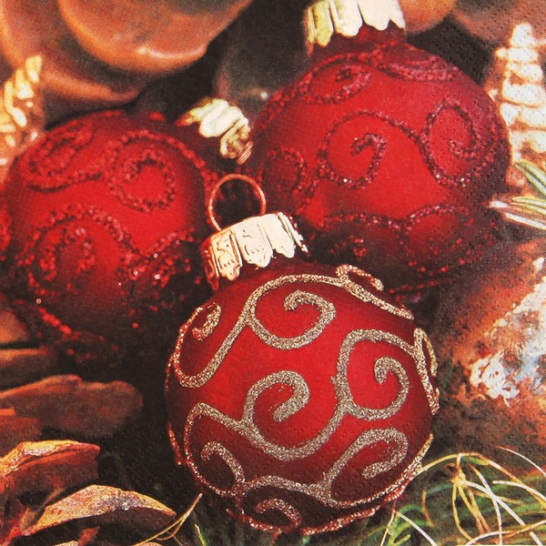 20 kleine Cocktailservietten Classy Christmas Balls - Traditionelle Weihnachtskugeln 25x25cm