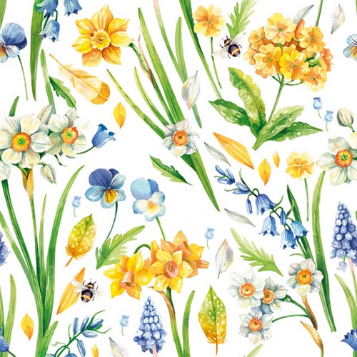 20 Servietten Watercolour Spring Floral Pattern - Frische Frühjahrsblumen 33x33cm
