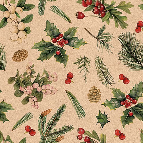 20 Servietten aus 100% Recycling-Papier Winter greenery nature - Zweige, Zapfen und Beeren im Winter 33x33cm