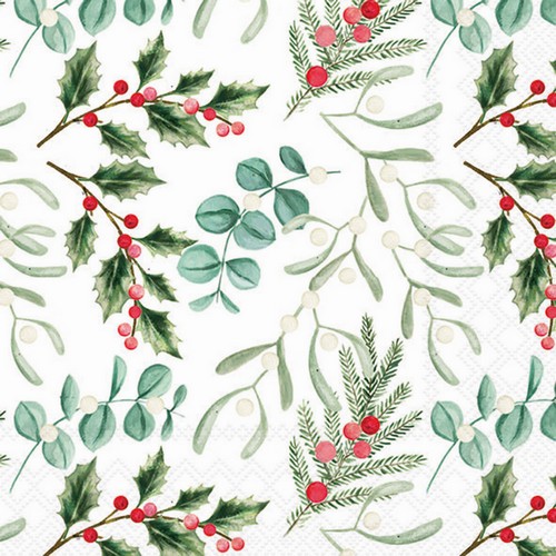 20 Servietten Foliage Scatter white - Naturzweige und Blätter im Winter 33x33cm