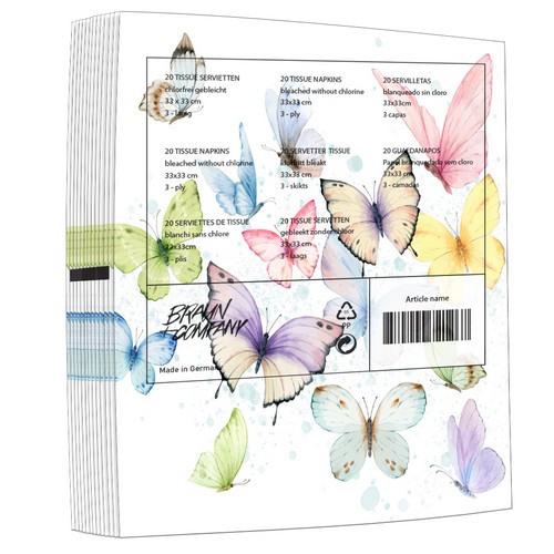 20 Servietten Soft Whisper - Schmetterlinge auf mint 33x33cm