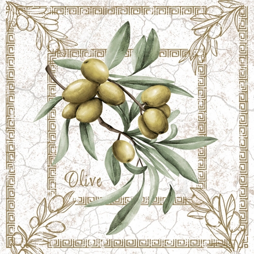 20 Servietten Retro Olives with Gold - Oliven auf antikem Muster 33x33cm