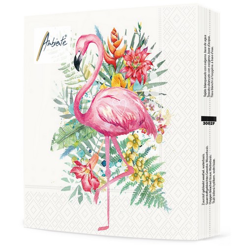 20 Servietten Tropical Flamingo - Flamingo vor Dschungelfauna 33x33cm