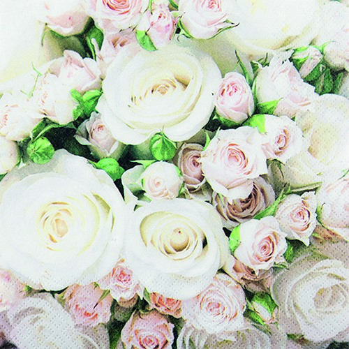20 Servietten Romantic Roses - Weiße und rosa Rosen 33x33cm
