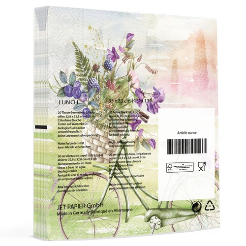 20 Servietten Summer Ride - Fahrrad mit Korb aus der Natur 33x33cm