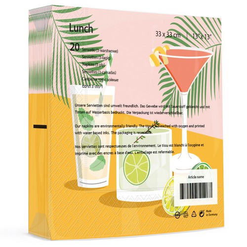 20 Servietten Drinks - Auswahl an Cocktails 33x33cm