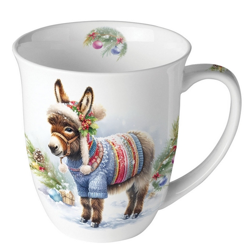 Tasse aus Porzellan Wooly Donkey - Niedlicher Esel mit Wollbekleidung 0,4L, Höhe 10,5cm