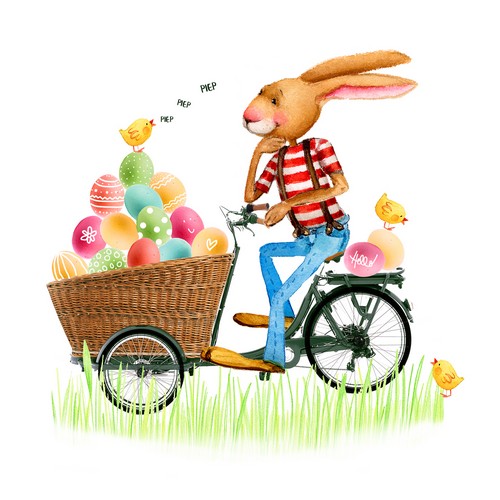 20 Servietten Eiertransport - Hase mit Eierwagen 33x33cm