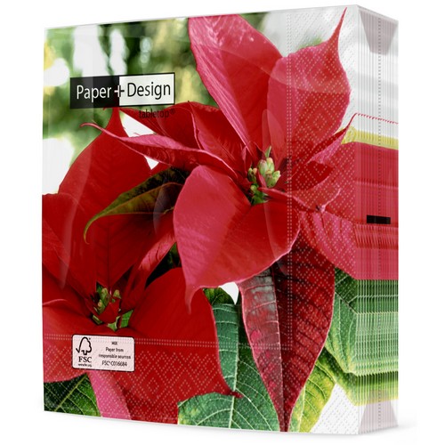20 Servietten Blooming red - Weihnachtsstern in voller Blüte 33x33cm