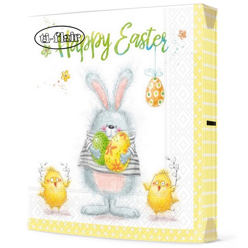 20 Servietten Funny Easter Team - Lustiher Hase mit Küken 33x33cm