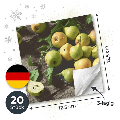 20 kleine Cocktailservietten Rustic Pears - Rustikale Birnen 25x25cm