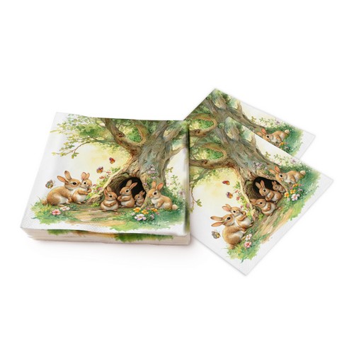 20 Servietten Rabbits Family in Tree - Hasenfamilie im Baum 33x33cm