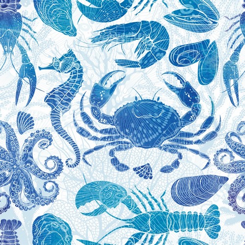 20 Servietten Lobster Party - Unterwassertiere in Blau 33x33cm