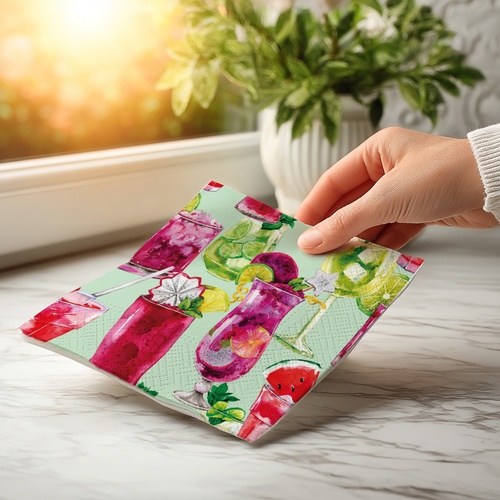 20 kleine Cocktailservietten Colourful cheers - Erfrischungsgetränke 25x25cm