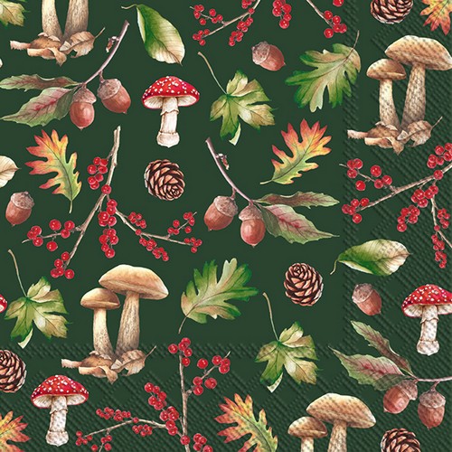 20 Servietten In the Forest dark green - Durch den Wald dunkelgrün 33x33cm