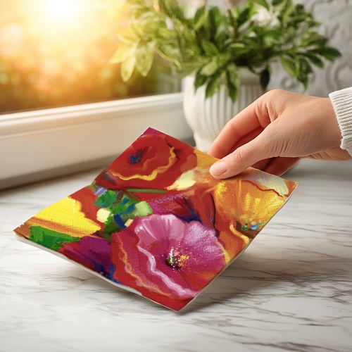 20 kleine Cocktailservietten Abstract Floral - Blüten in kräftigen Farben 25x25cm
