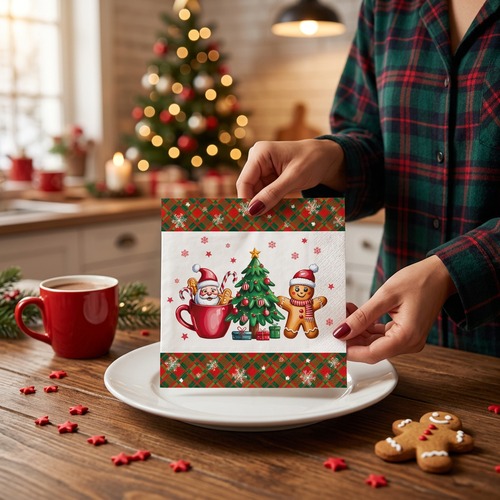 20 Servietten Sweet Gingerbread & Santa in Cup - Lebkuchenmann mit Santa 33x33cm