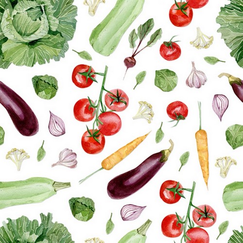 20 Servietten Veggie - Gemüse für die Zubereitung 33x33cm