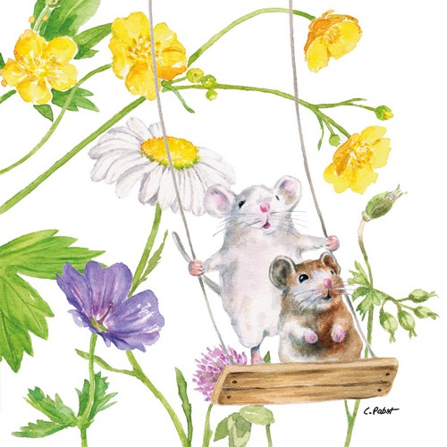 20 Servietten Fridolin & Friends - Freunde auf der Schaukel 33x33cm