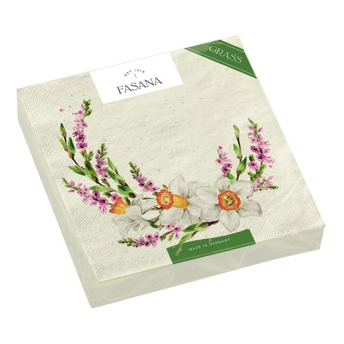 20 Servietten nachhaltig Gras Spring Romance - Frühlingsblüten  an Blumenkranz 33x33cm