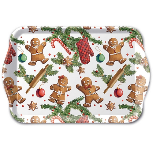 Tablett klein Gingerbread Cookies - Lebkuchenfiguren und Zweige 20,8x13,6cm