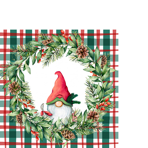 20 kleine Cocktailservietten Xmas check - Gnom auf Karo 25x25cm