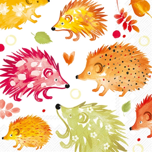 20 Servietten Joyful Hedgehog orange - Bunte Herbstigel 33x33cm