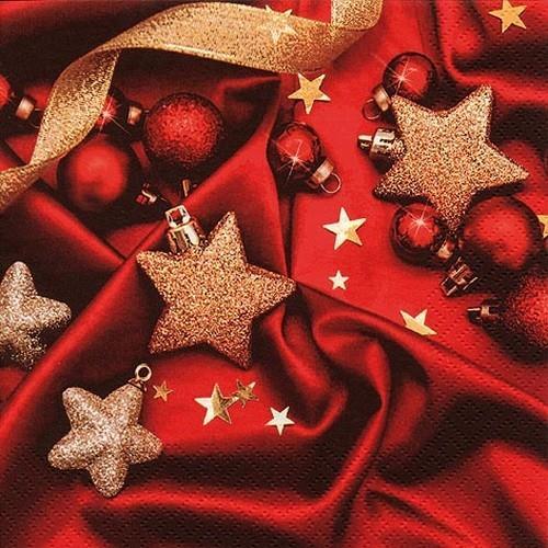 20 Servietten Baubles on Red Silk – Anhänger auf roter Decke 33x33cm