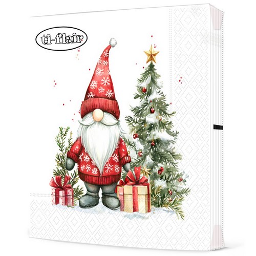 20 Servietten Gnom med Gaver - Gnom am Tannenbaum 33x33cm