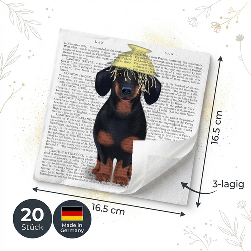 20 Servietten Spaghetti Love - Dackel mit Spaghetti-Unfall 33x33cm