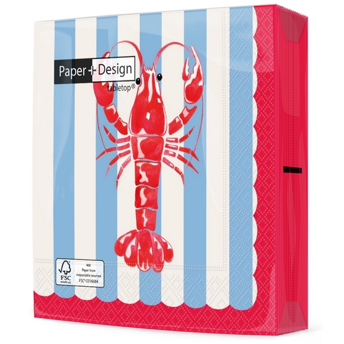 20 Servietten Crayfish tide - Krebs auf Streifen 33x33cm