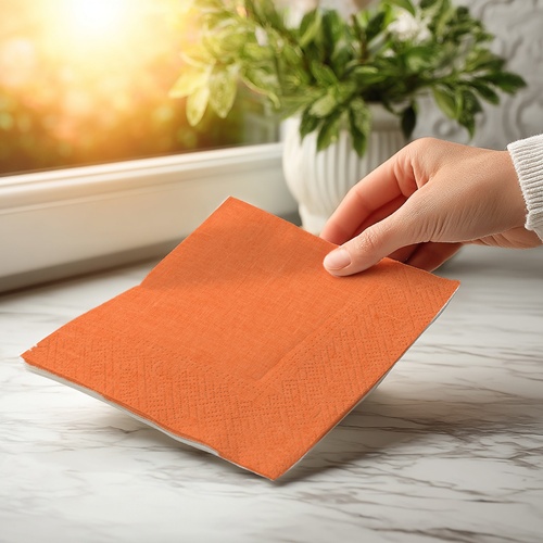 20 kleine Cocktailservietten Linen Sun Orange - Uni Leinenstruktur orange 25x25cm